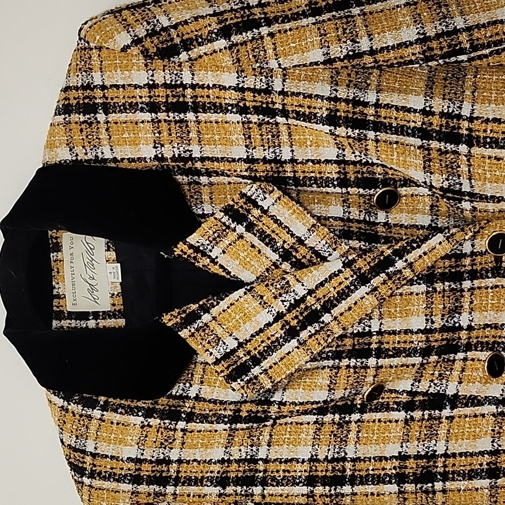 Lord & Taylor Vintage Plaid Double-Breasted  Tweed Blazer Jacket Size 4 - Picture 3 of 16
